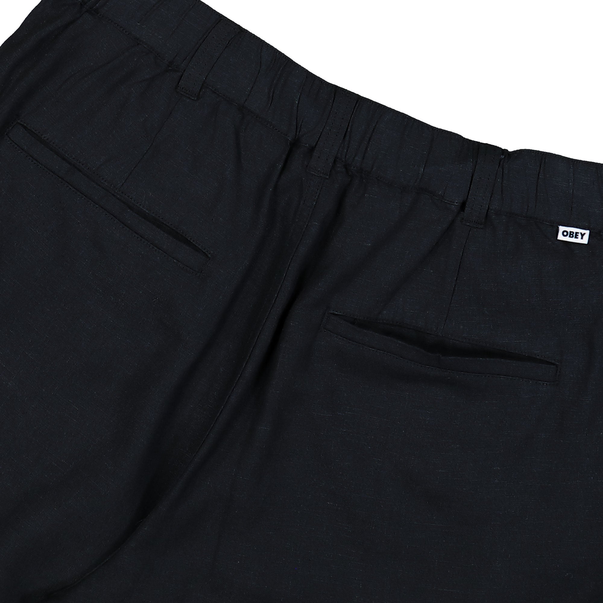 Obey Foster Pleated Linen Short Black Shorts 172100104-BLK Detail View 2 | Overkill