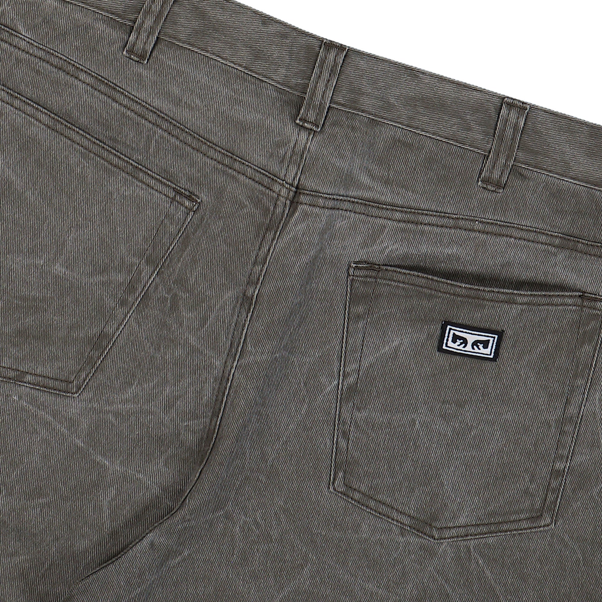 Obey BigWig Baggy Denim Short Black Olive Wrinkle Wash Shorts 172100109-BOW Detail View 2 | Overkill
