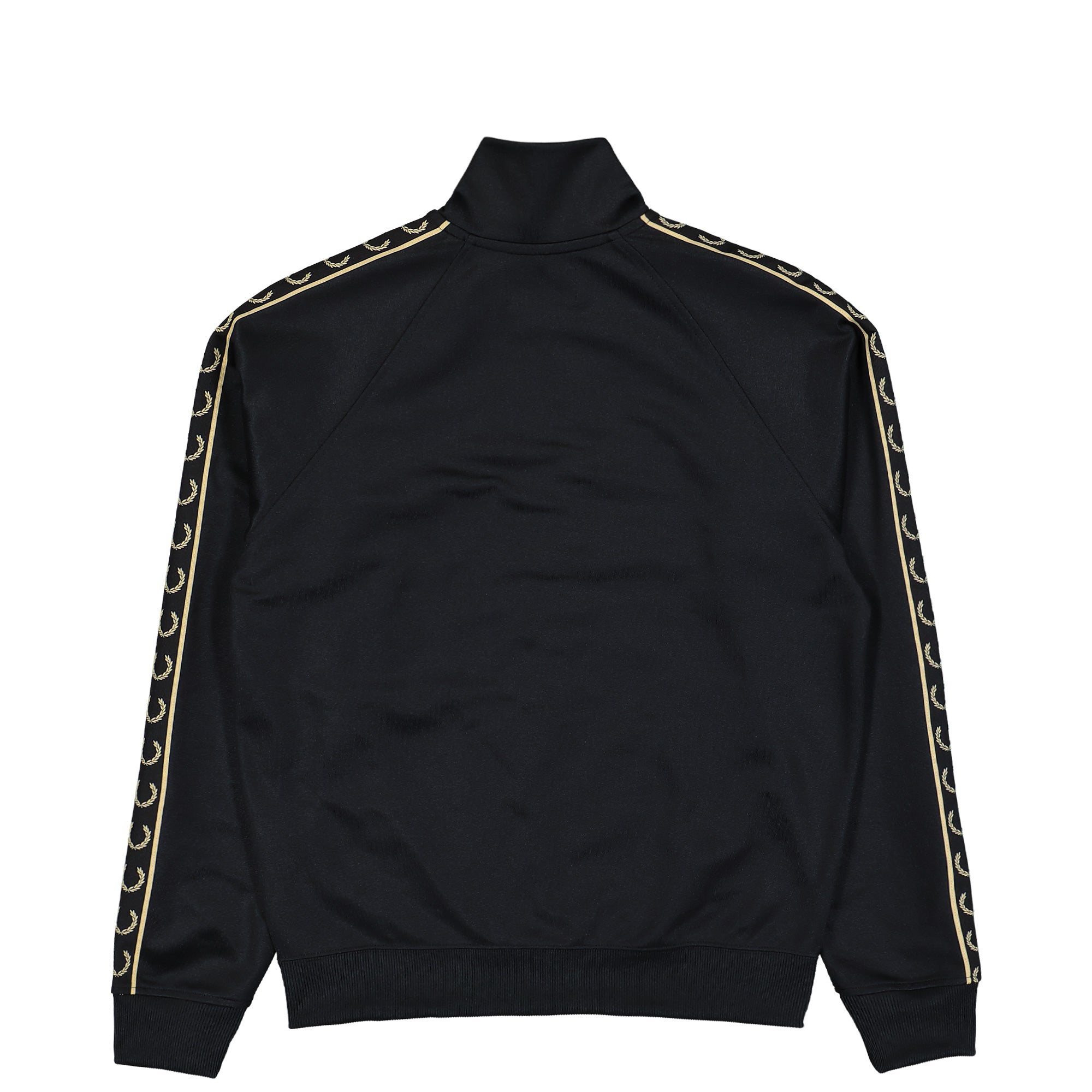 Fred Perry Contrast Tape Track Jacket Black / Champagne Track Jackets J5557-90A Close-up | Overkill
