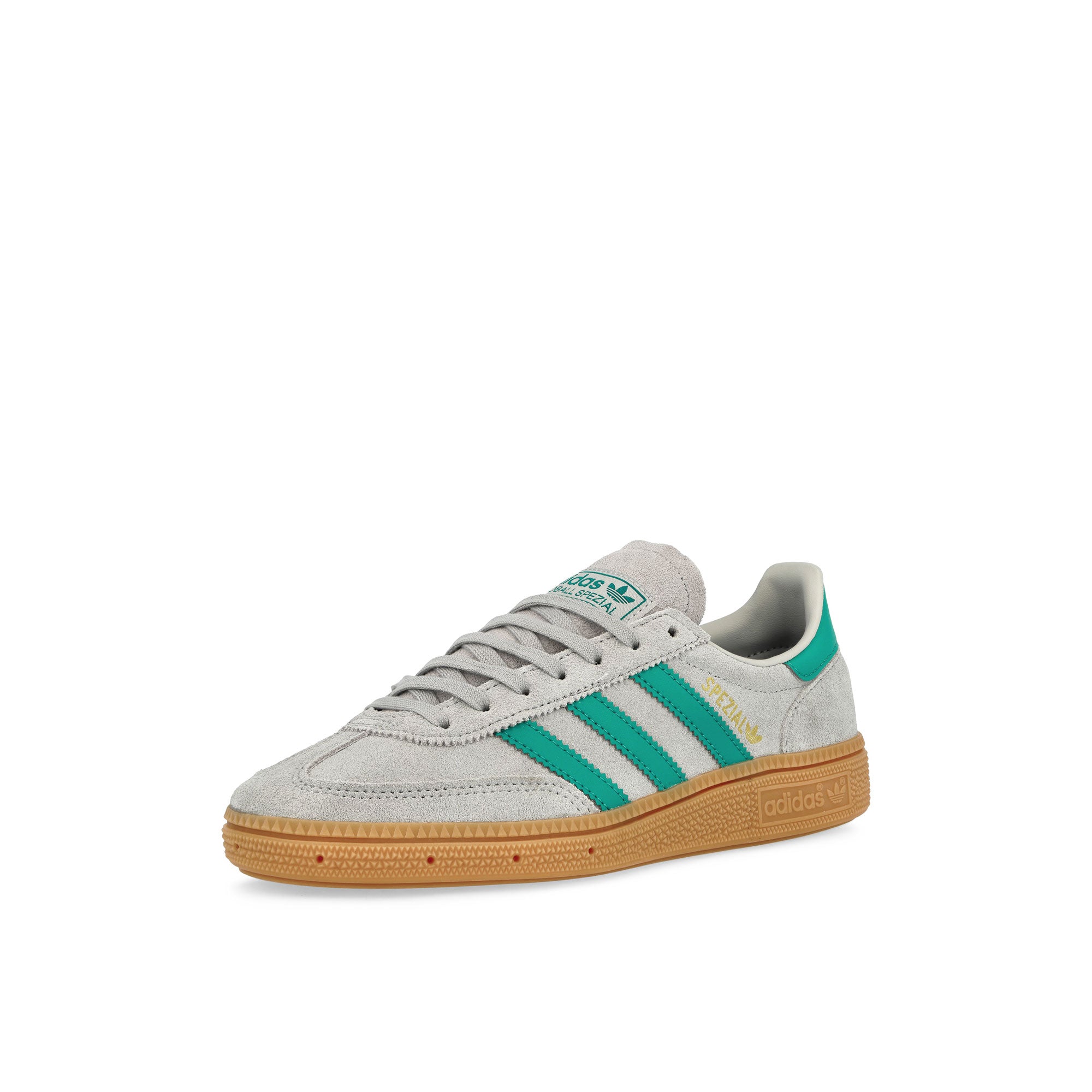 adidas Handball Spezial J Grey Two / Pure Teal / Gum 2 Low Top Sneakers  Close Up | Overkill