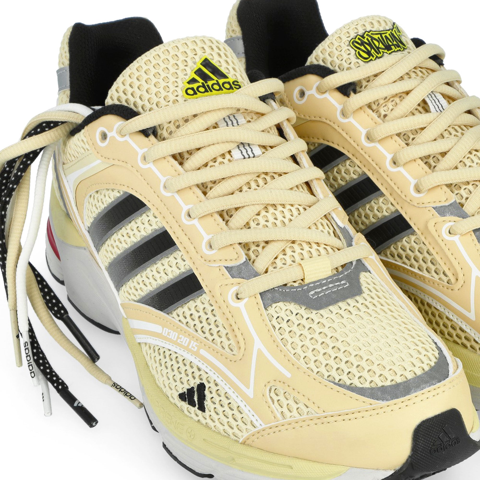 Overkill x adidas Spiritain 2000 Light Sand / Silver Metallic / Core White Low Top Sneakers KJ7263 Detail View 1 | Overkill
