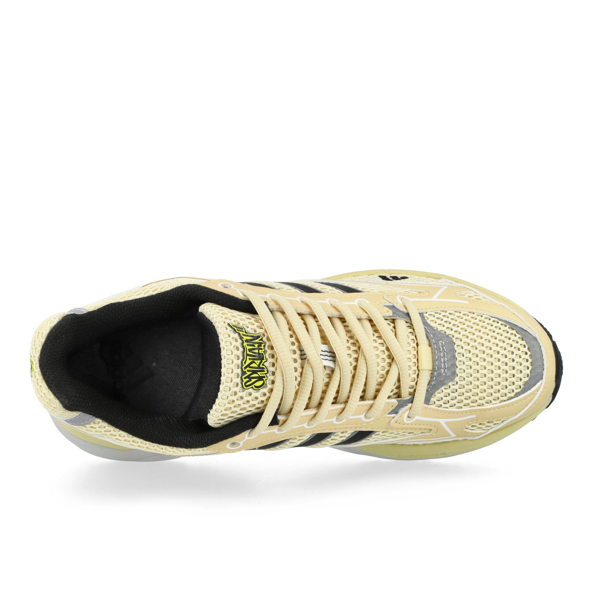 Overkill x adidas Spiritain 2000 Light Sand / Silver Metallic / Core White Low Top Sneakers KJ7263 Detail View 3 | Overkill