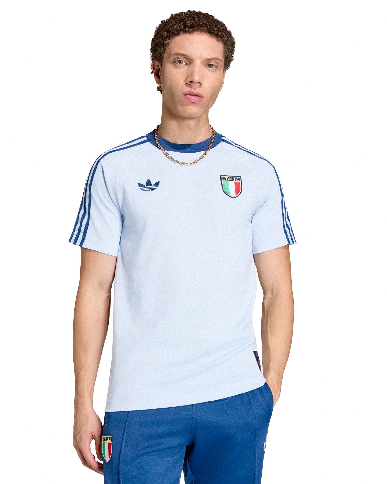 adidas FIGC Italy OG Tee Aero Blue T-Shirts JY9624 On Model Front View | Overkill
