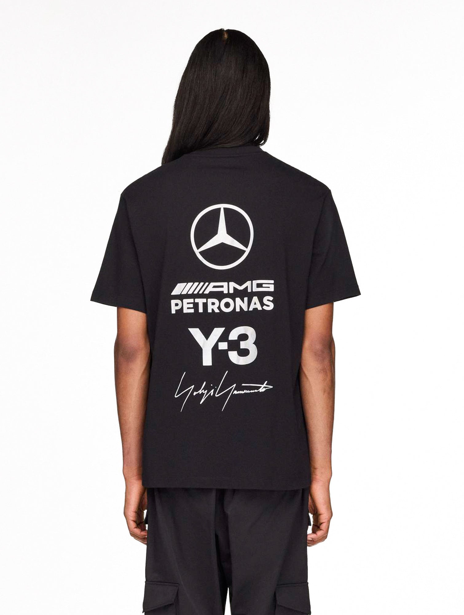 Mercedes-AMG Petronas F1 x Y-3 F1 Logo SS Tee Black T-Shirts KR2373 On Model Back View | Overkill
