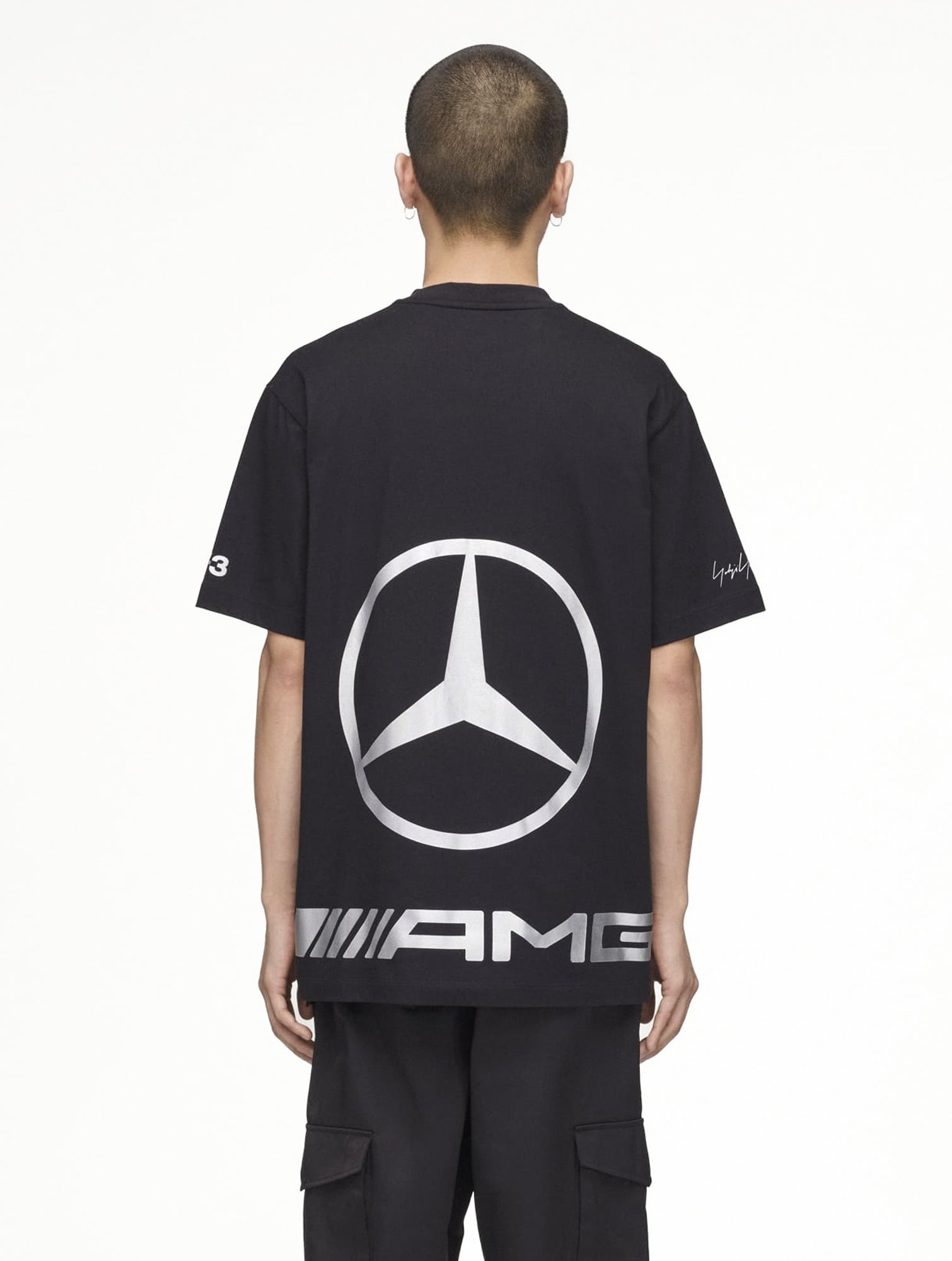 Mercedes-AMG Petronas F1 x Y-3 F1 Star SS Tee Black T-Shirts KR2374 On Model Back View | Overkill
