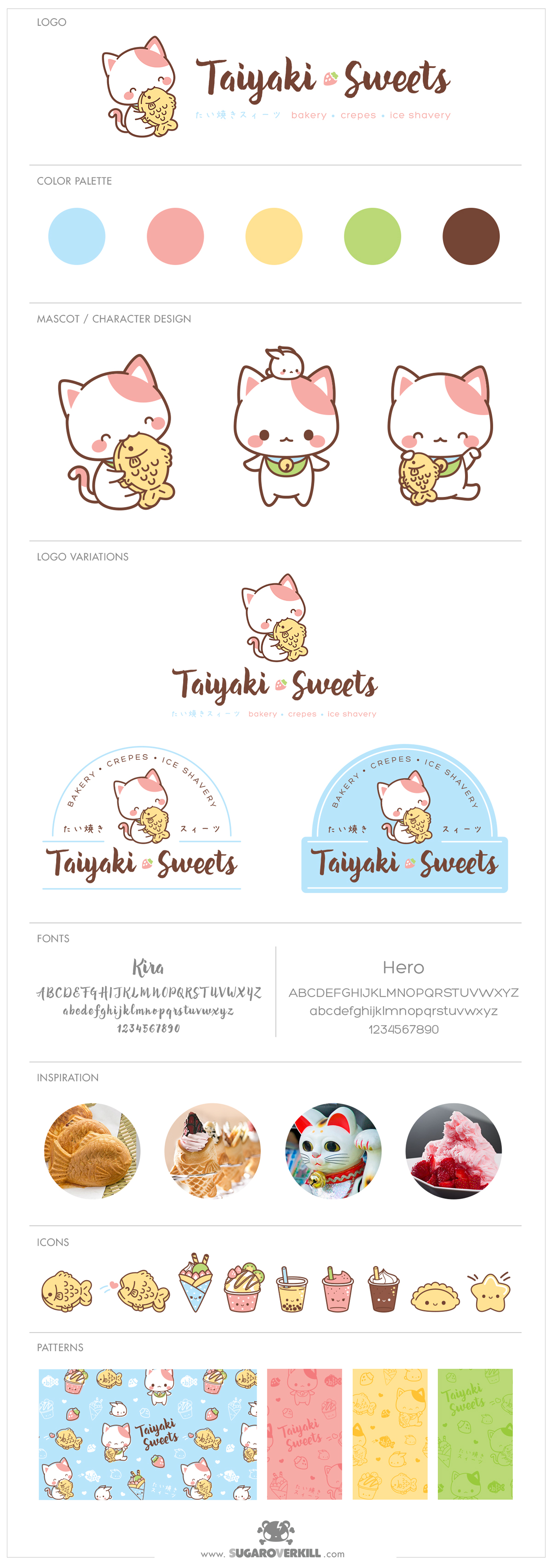 Japanese-Inspired Character Logo and Branding, Taiyaki Sweets, Kawaii Neko Cute Cat Eating Taiyaki Fish, Cartoon Logo, Japanese Logo, Kawaii Cat Logo, Character Design, Restaurant Mascot Design, Branding, SugarOverkill